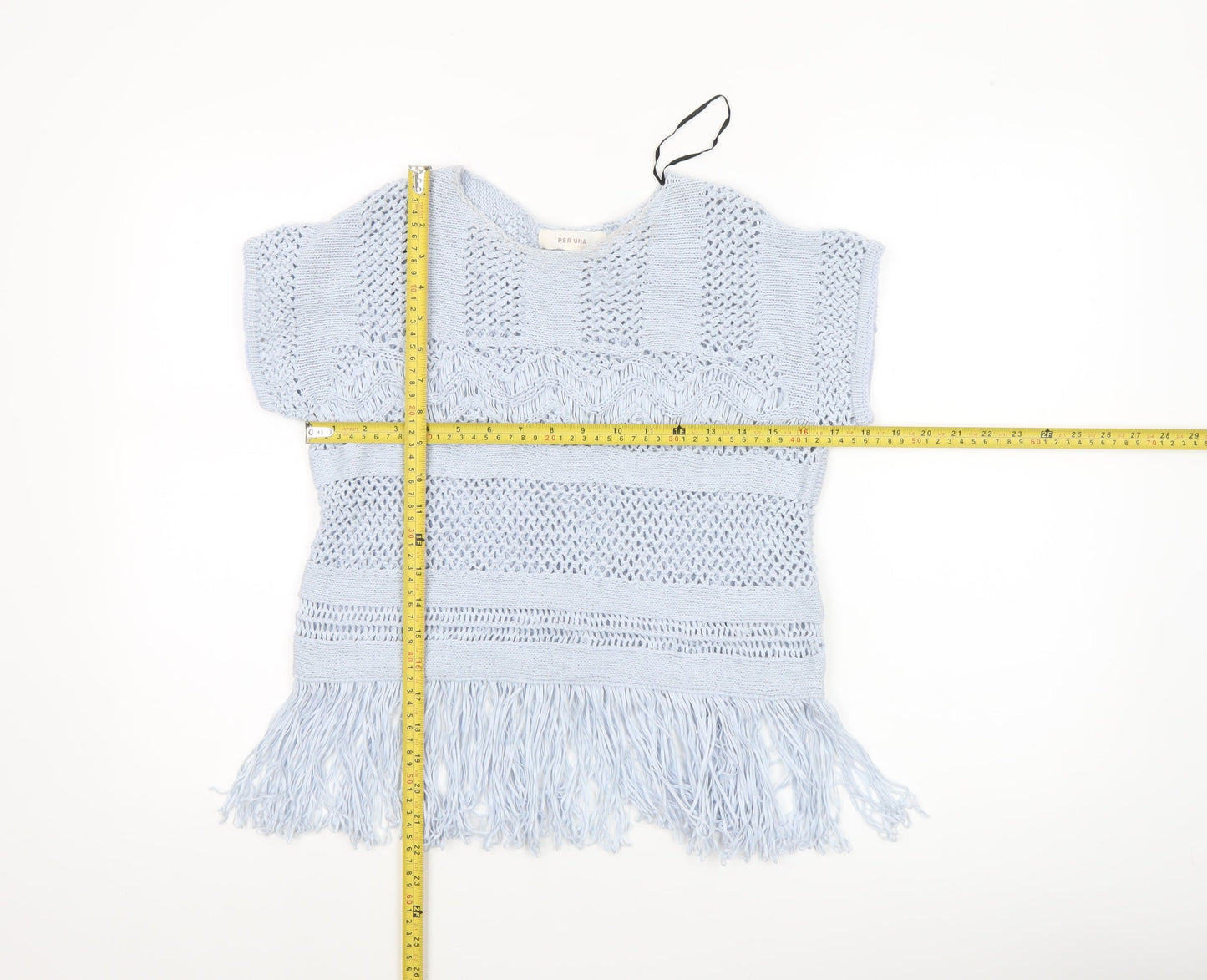 Marks and Spencer Per Una Women’s Blue Knit Fringe Short Sleeve Blouse S