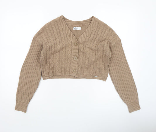 Hollister Women's Beige Cable-Knit V-Neck Cardigan Size S