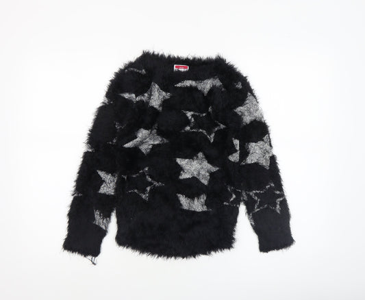 Yigga Girls Black Star Fuzzy Pullover Jumper Size 134/140 Polyamide Blend