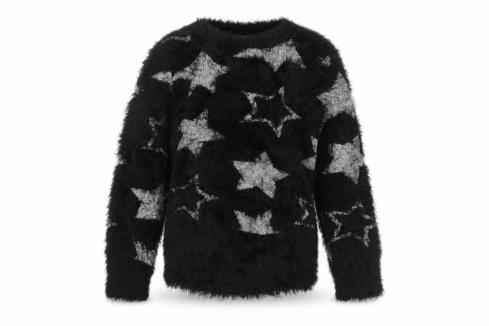 Yigga Girls Black Star Fuzzy Pullover Jumper Size 134/140 Polyamide Blend