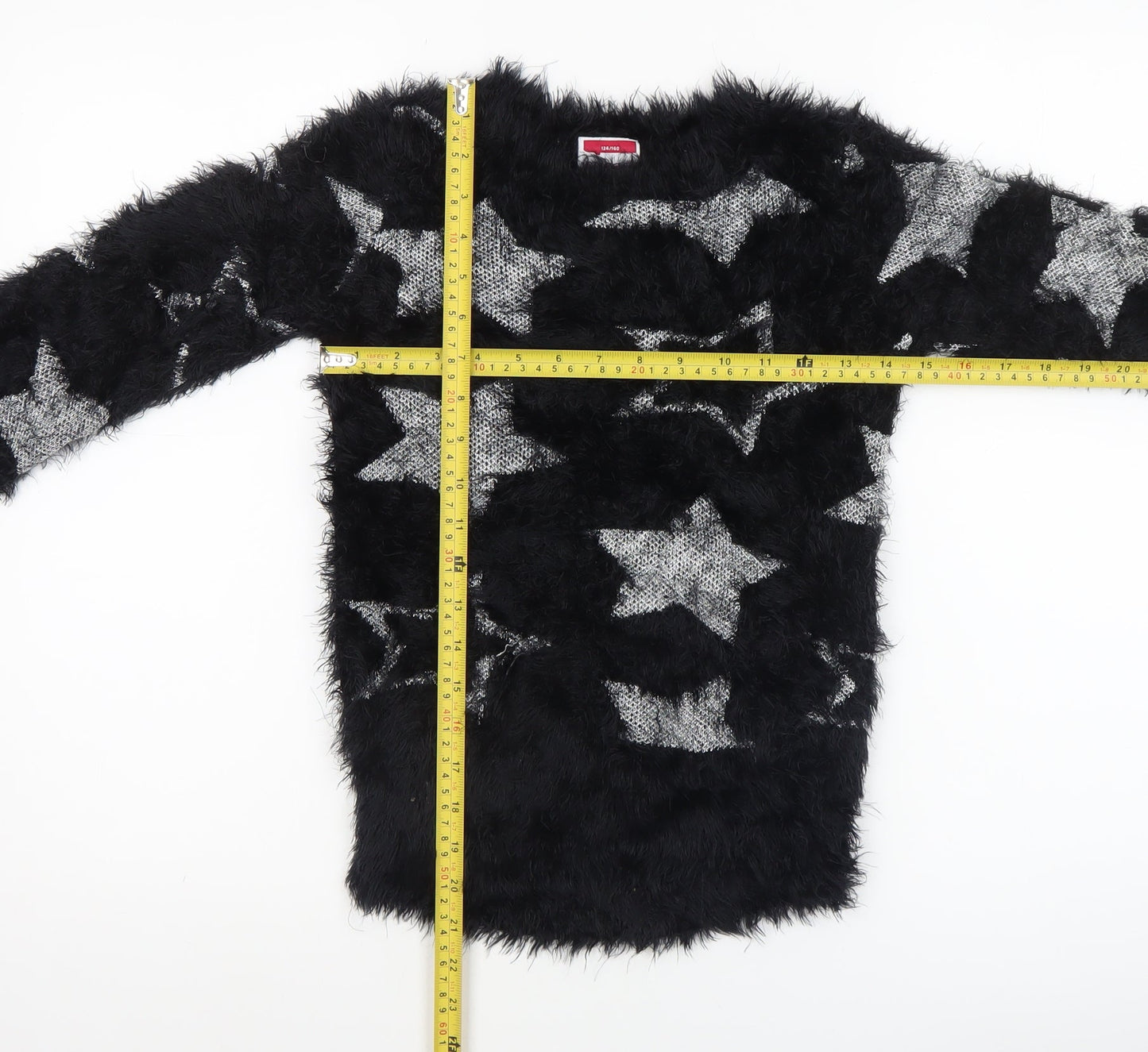 Yigga Girls Black Star Fuzzy Pullover Jumper Size 134/140 Polyamide Blend