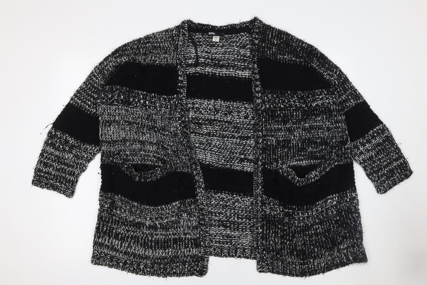 BDG Women's Black Chunky Knit Striped Open Cardigan Size S