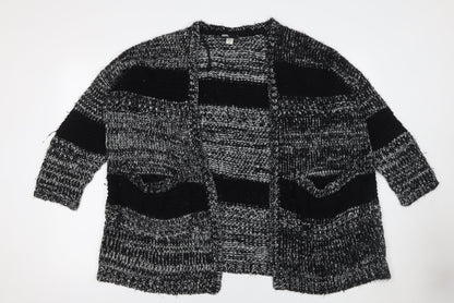 Additional front view of BDG Women's Black Chunky Knit Striped Open Cardigan, size S