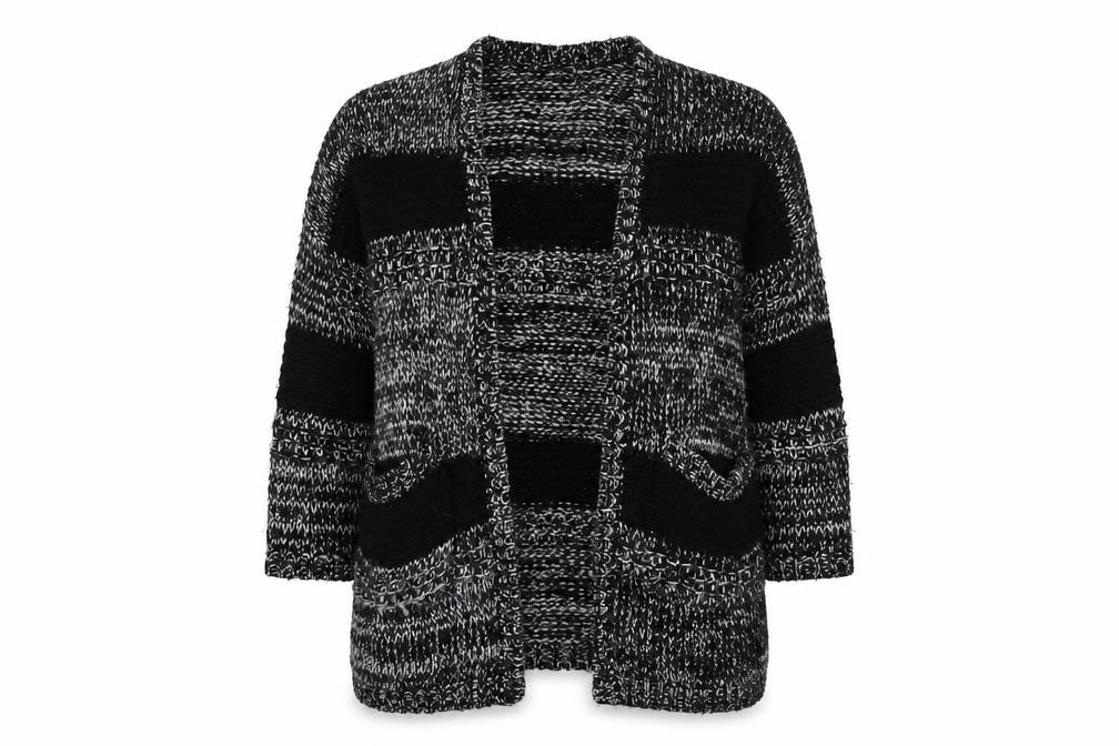 BDG Women's Black Chunky Knit Striped Open Cardigan Size S