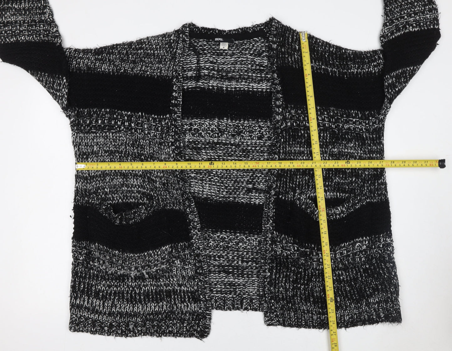 BDG Women's Black Chunky Knit Striped Open Cardigan Size S