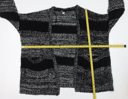 Back view of BDG Women's Black Chunky Knit Striped Open Cardigan, size S