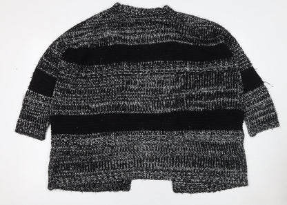 Close-up detail of BDG Women's Black Chunky Knit Striped Open Cardigan, size S