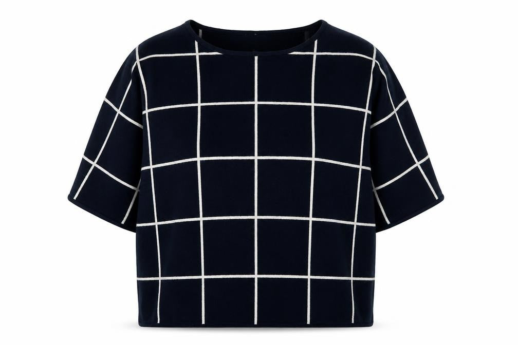 Apricot Women Blue Check Pullover Jumper UK 14 Boat Neck 3/4 Sleeve