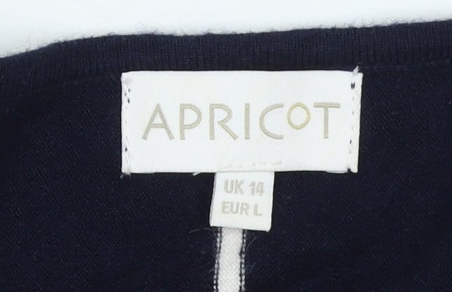 Apricot Women Blue Check Pullover Jumper UK 14 Boat Neck 3/4 Sleeve