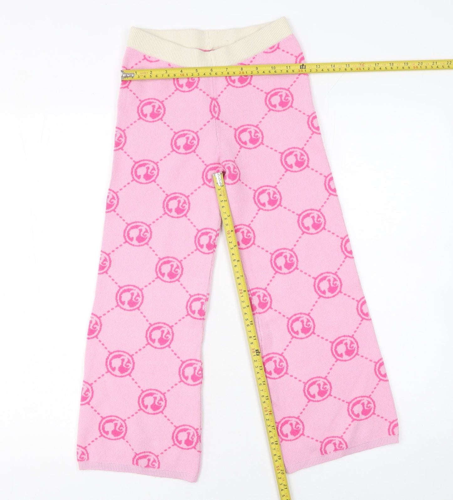 V by Very Girls Pink Knit Logo Trousers 8-9 Years Stretch Viscose Blend