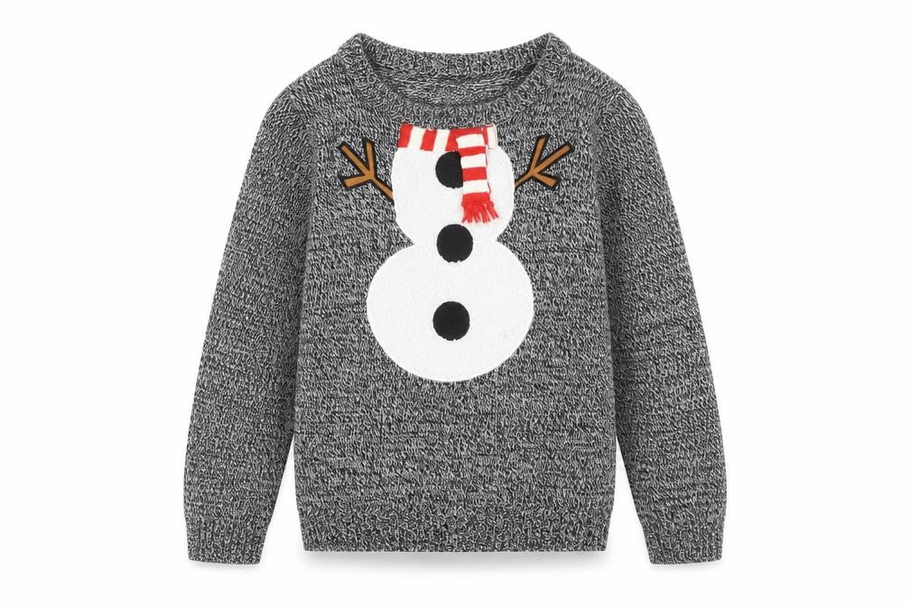 Lily & Dan Boys Grey Christmas Snowman Jumper 7-8 Years Acrylic Knit