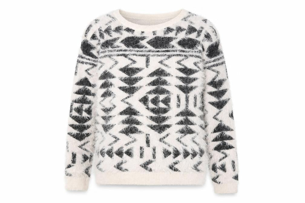 Esmara Women’s White Aztec Knit Long Sleeve Pullover Jumper Size 10/12