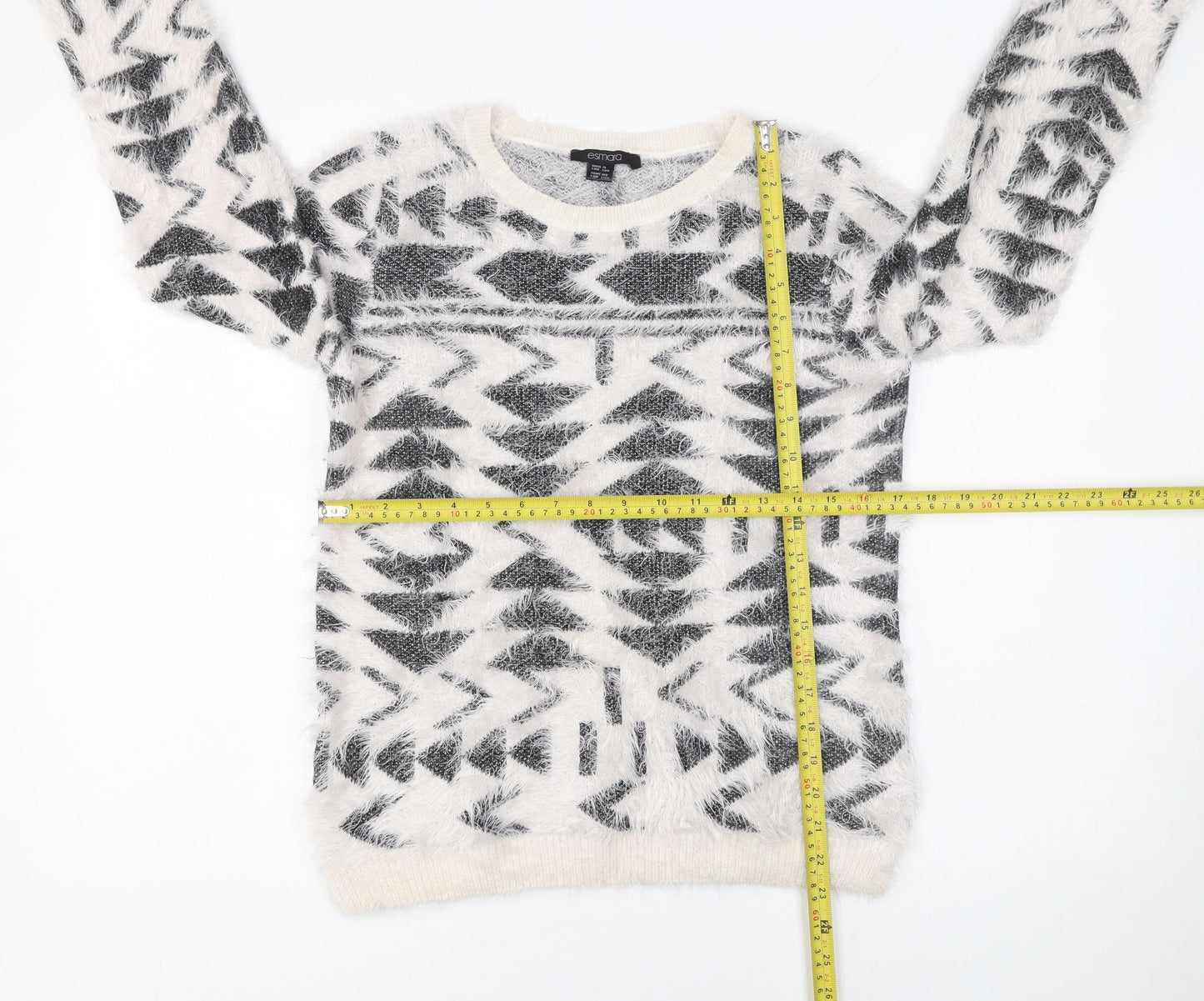 Esmara Women’s White Aztec Knit Long Sleeve Pullover Jumper Size 10/12