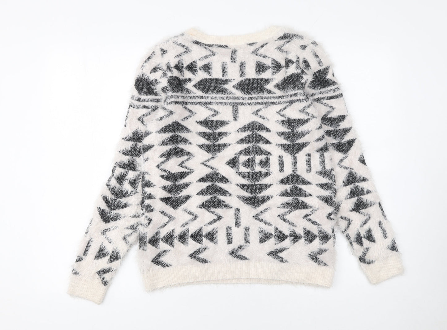 Esmara Women’s White Aztec Knit Long Sleeve Pullover Jumper Size 10/12
