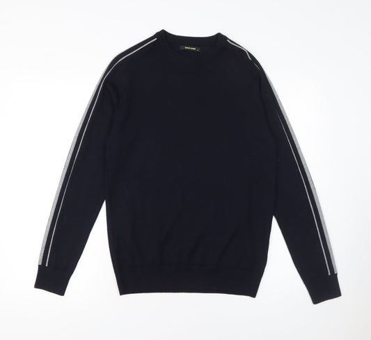 Remus Uomo Men's Blue Merino Wool Blend Crew Neck Jumper M