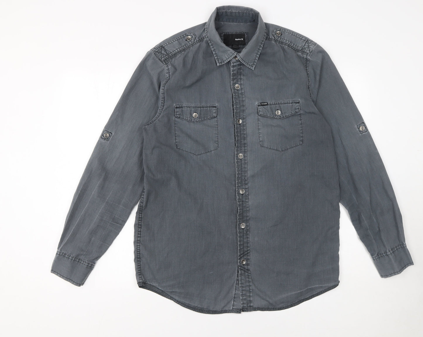 Hurley Men’s Grey Button-Up Long Sleeve Casual Shirt Size M