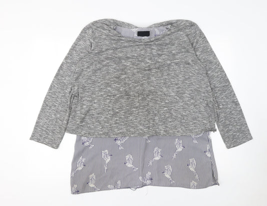 Wallis Women Grey Knit Pullover Jumper UK 16 with Bird Hem Detail