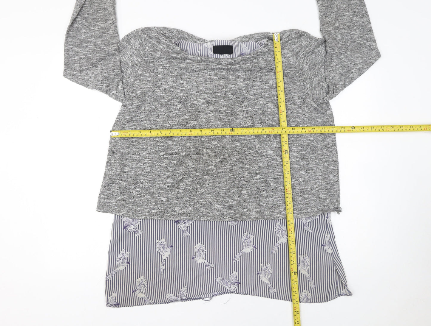 Wallis Women Grey Knit Pullover Jumper UK 16 with Bird Hem Detail