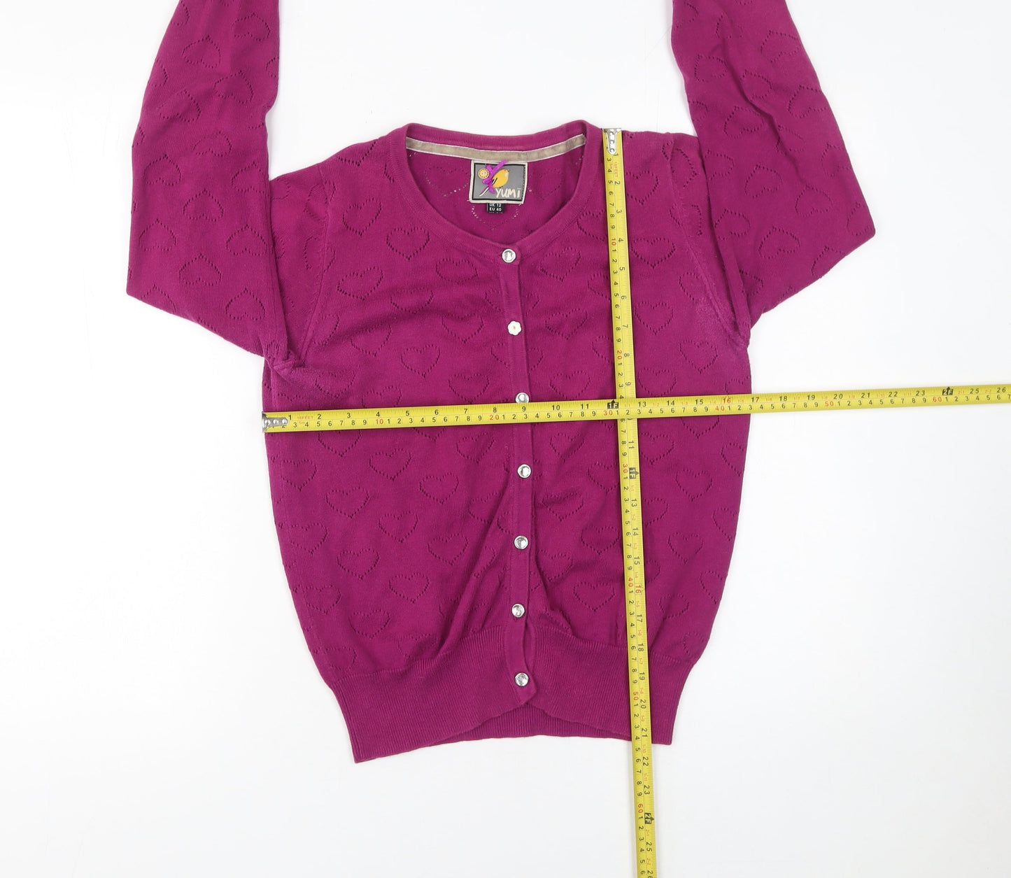 Yumi Womens Purple Heart Knit Button Cardigan Size 12