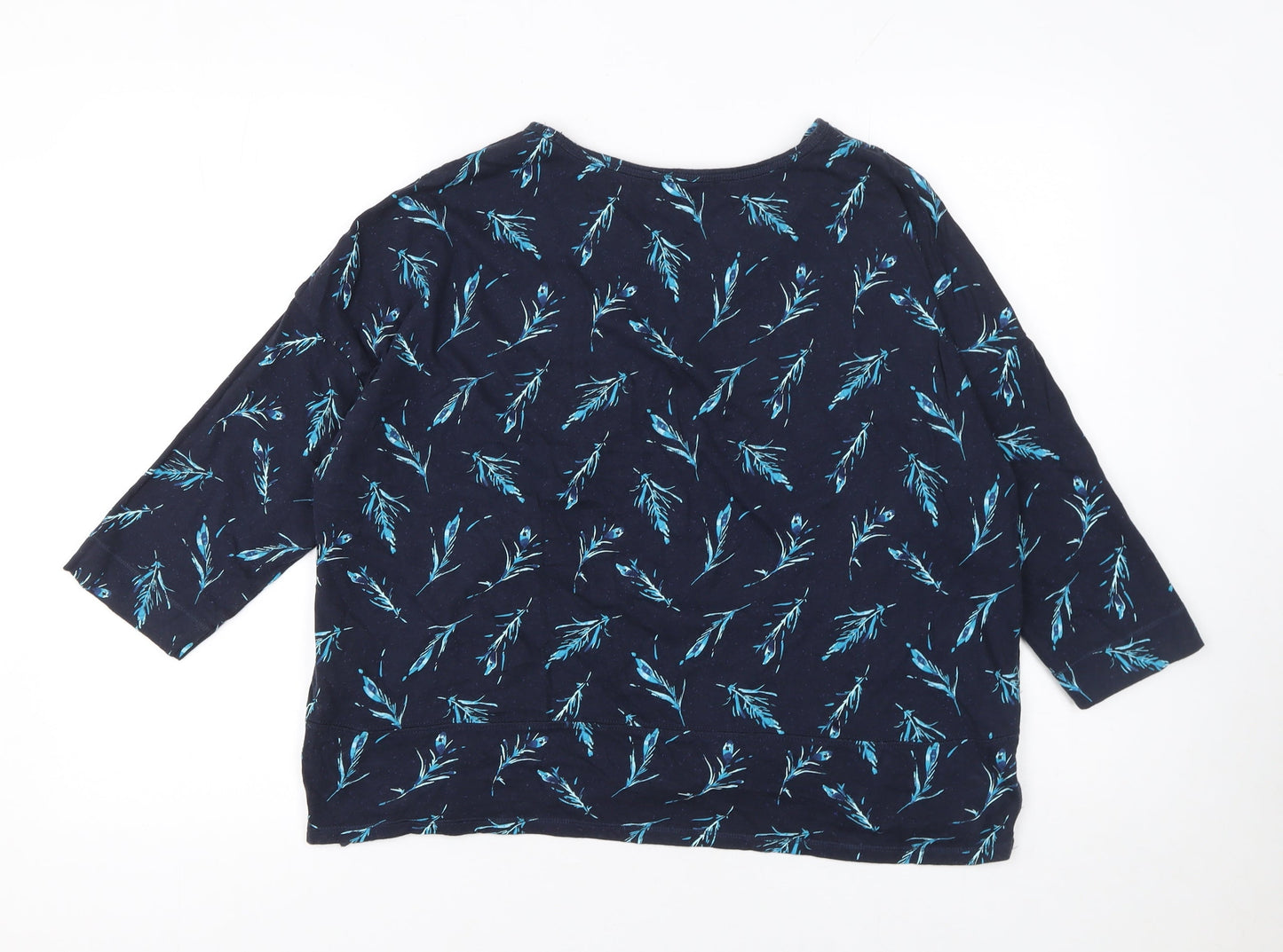 Marks and Spencer Women’s Blue Floral 3/4 Sleeve Cotton T-Shirt Size 16