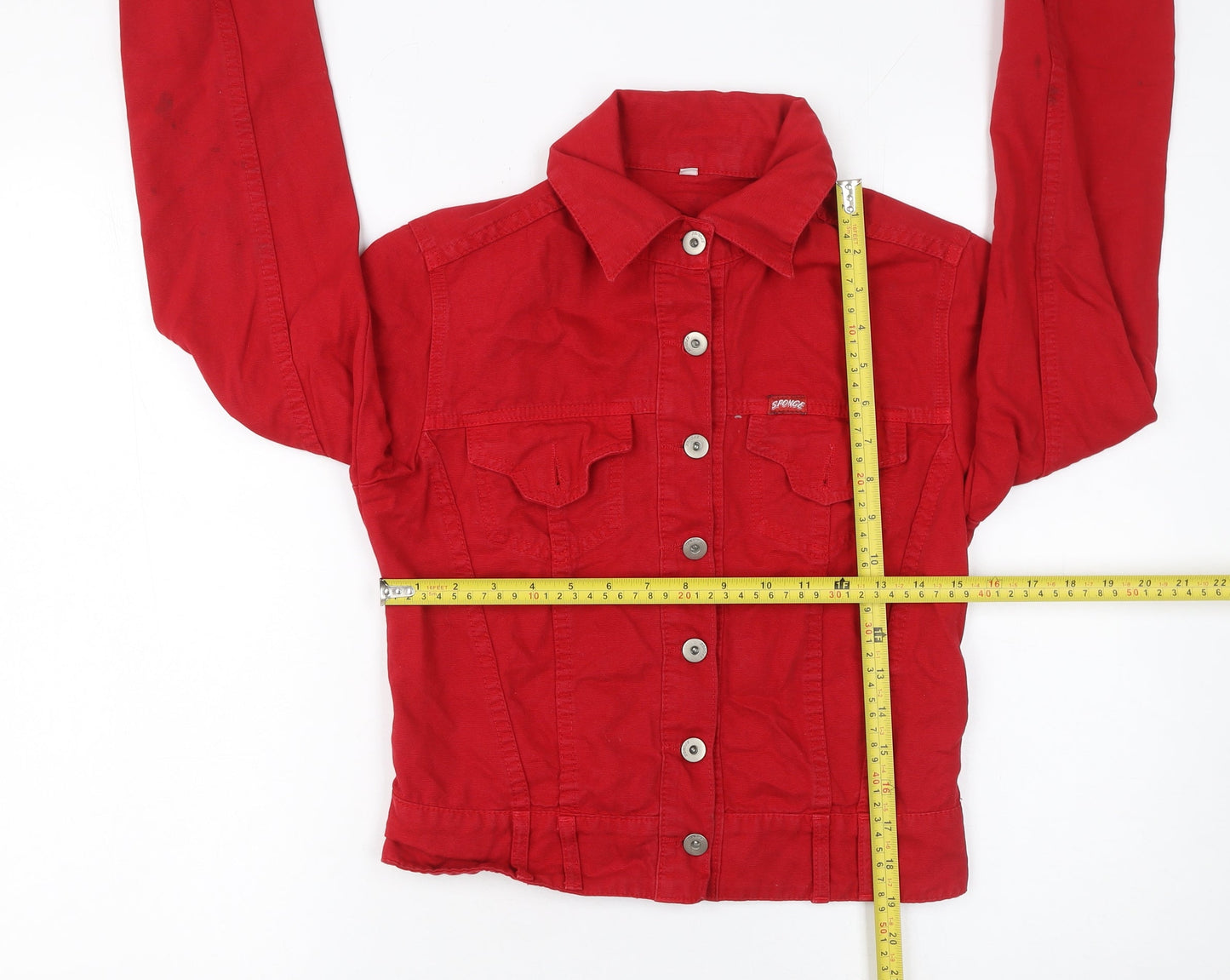 Sponge Women's Red Cotton Cropped Button Jacket Size M