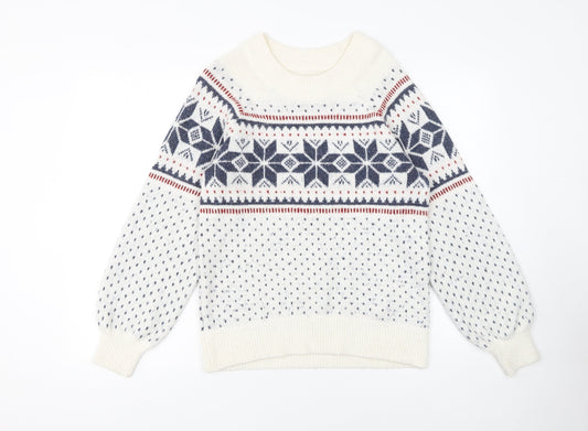 Abercrombie & Fitch Womens Ivory Fair Isle Knit Jumper Size S