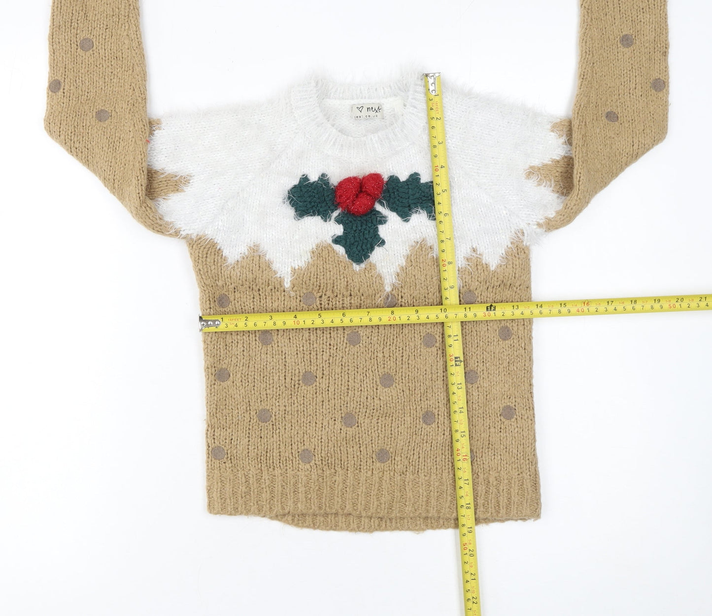 Next Girls Beige Christmas Pudding Jumper 8 Years Long Sleeve Knitwear