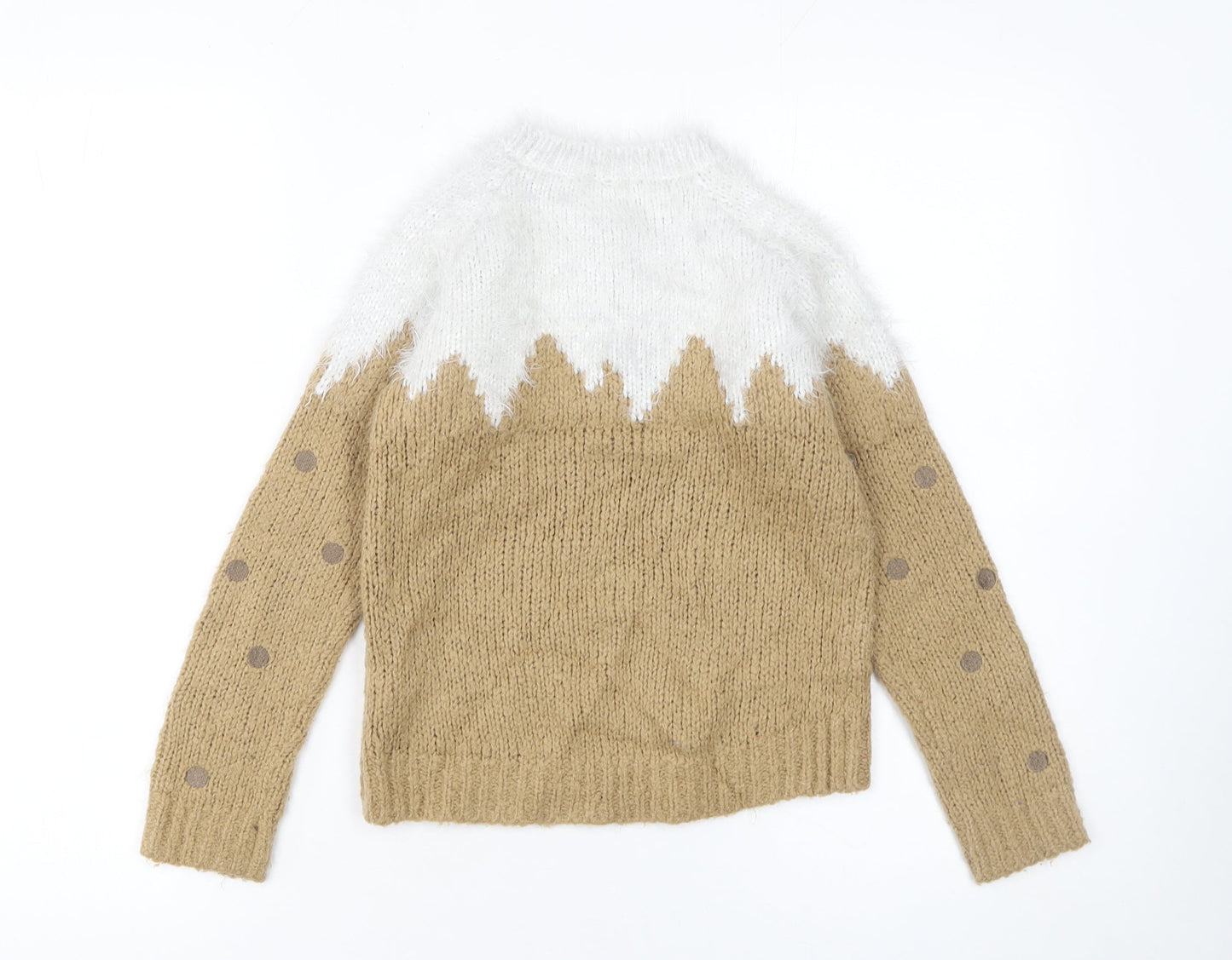 Next Girls Beige Christmas Pudding Jumper 8 Years Long Sleeve Knitwear