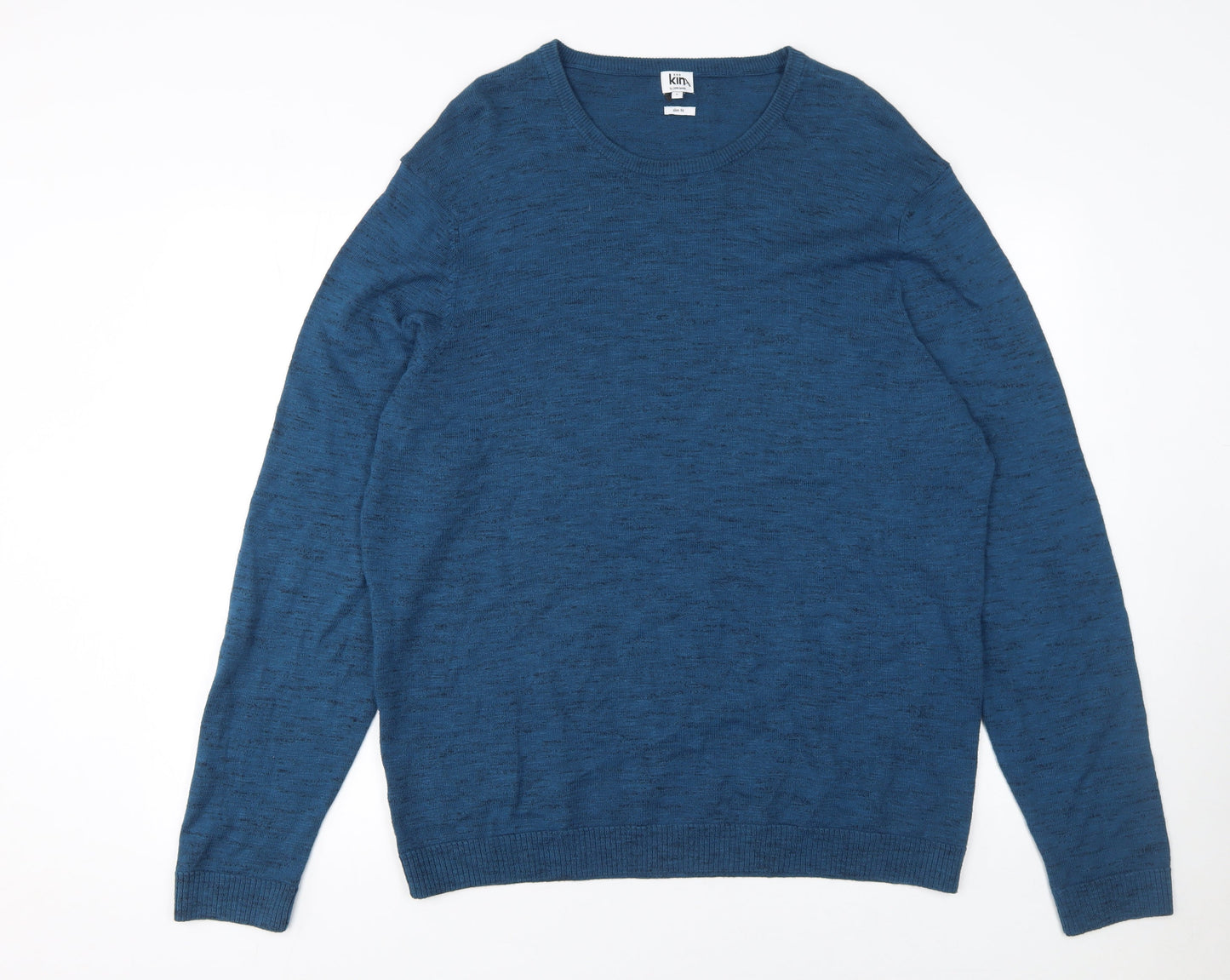 Kin by John Lewis Men Blue Wool Crew Neck Slim Fit Jumper L