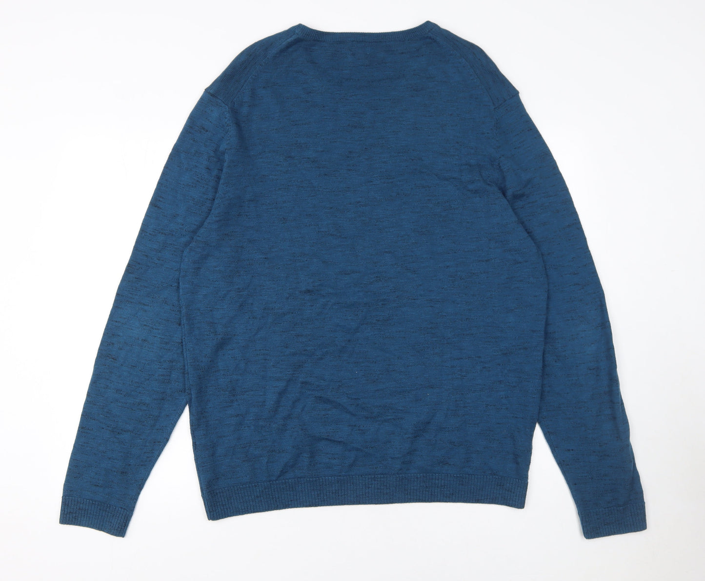Kin by John Lewis Men Blue Wool Crew Neck Slim Fit Jumper L