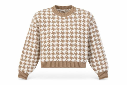 Hollister Women's Beige Houndstooth Knit Pullover Jumper Size S
