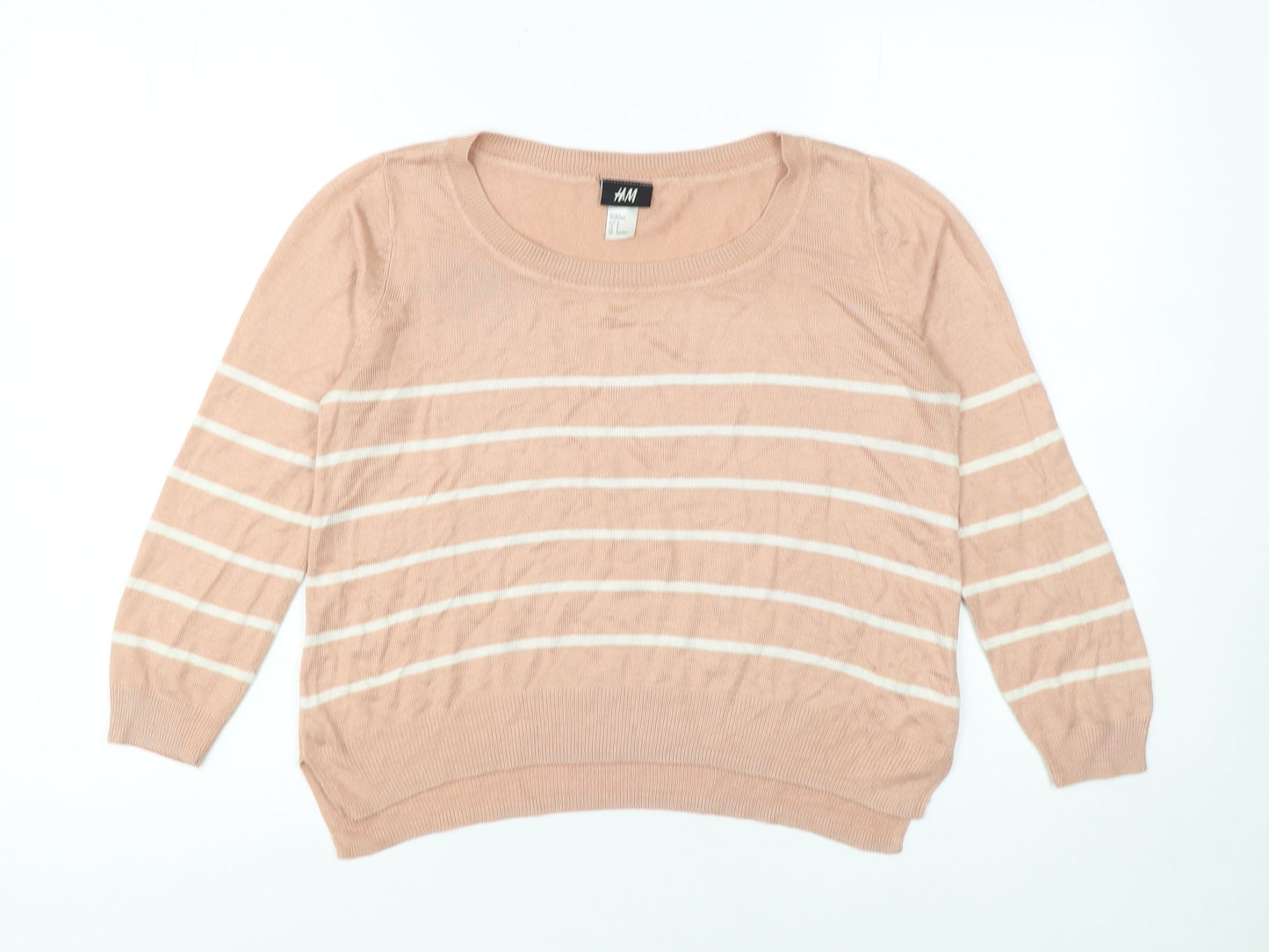 H&M Women’s Beige Striped Knit Jumper Size S Crew Neck Pullover