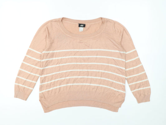 H&M Women’s Beige Striped Knit Jumper Size S Crew Neck Pullover