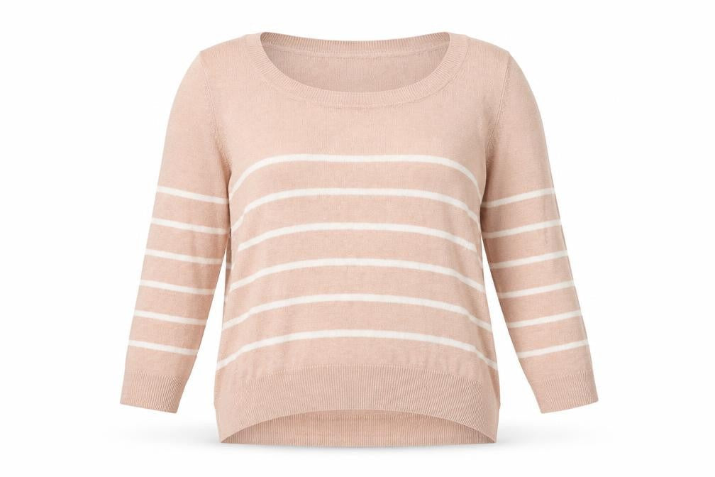 H&M Women’s Beige Striped Knit Jumper Size S Crew Neck Pullover
