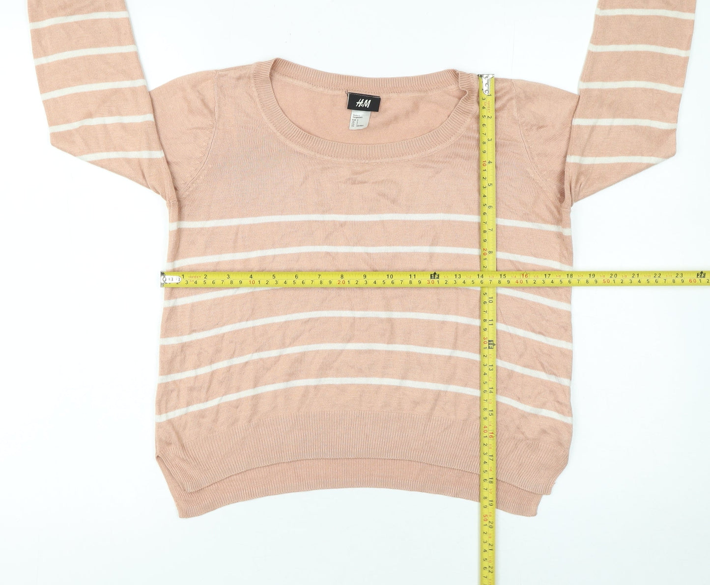 H&M Women’s Beige Striped Knit Jumper Size S Crew Neck Pullover