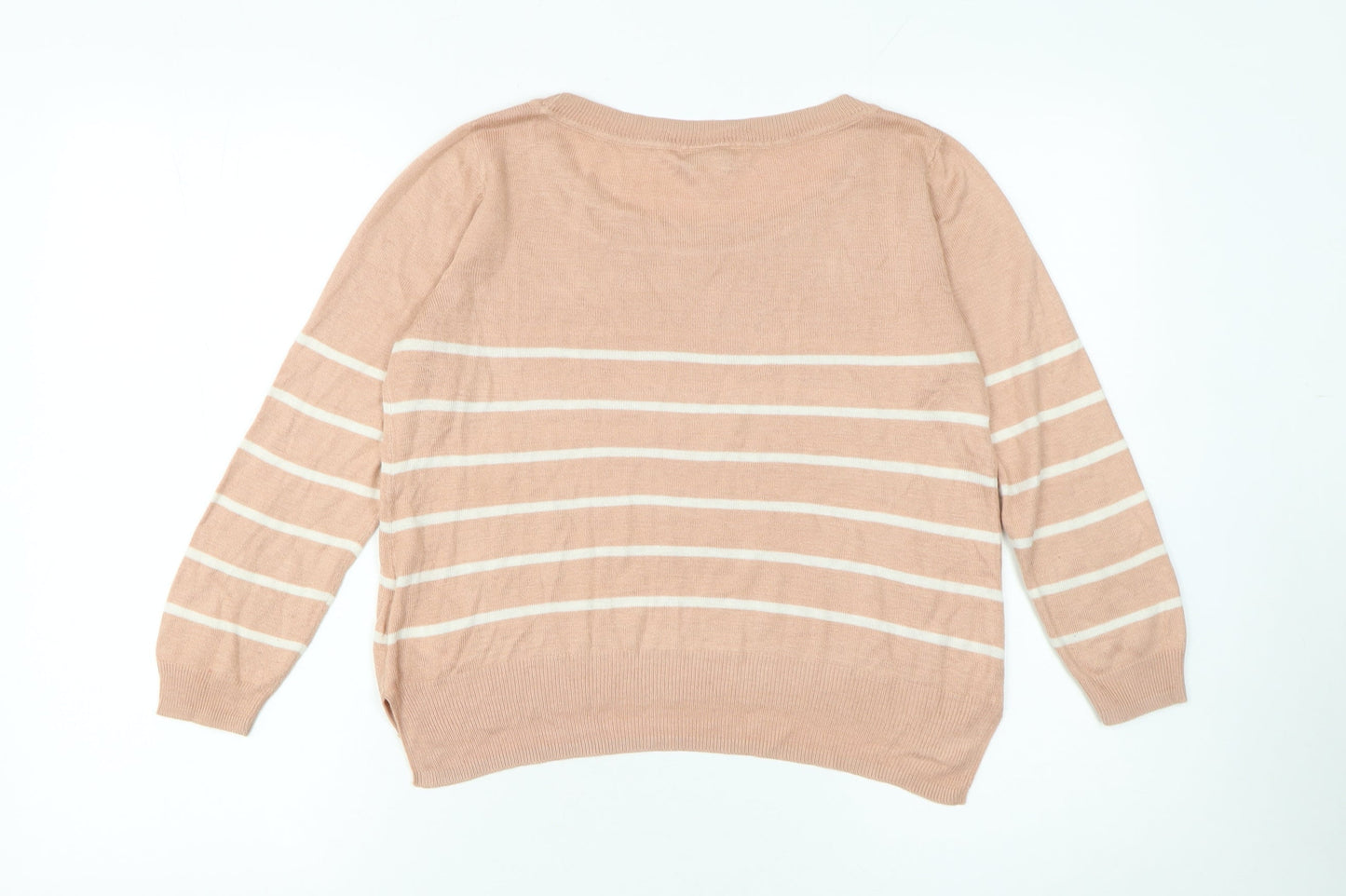 H&M Women’s Beige Striped Knit Jumper Size S Crew Neck Pullover