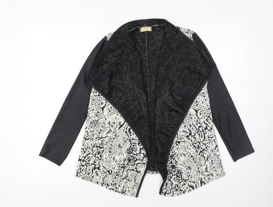 Silk Womens Black Snakeskin Print Open Front Jacket Size S