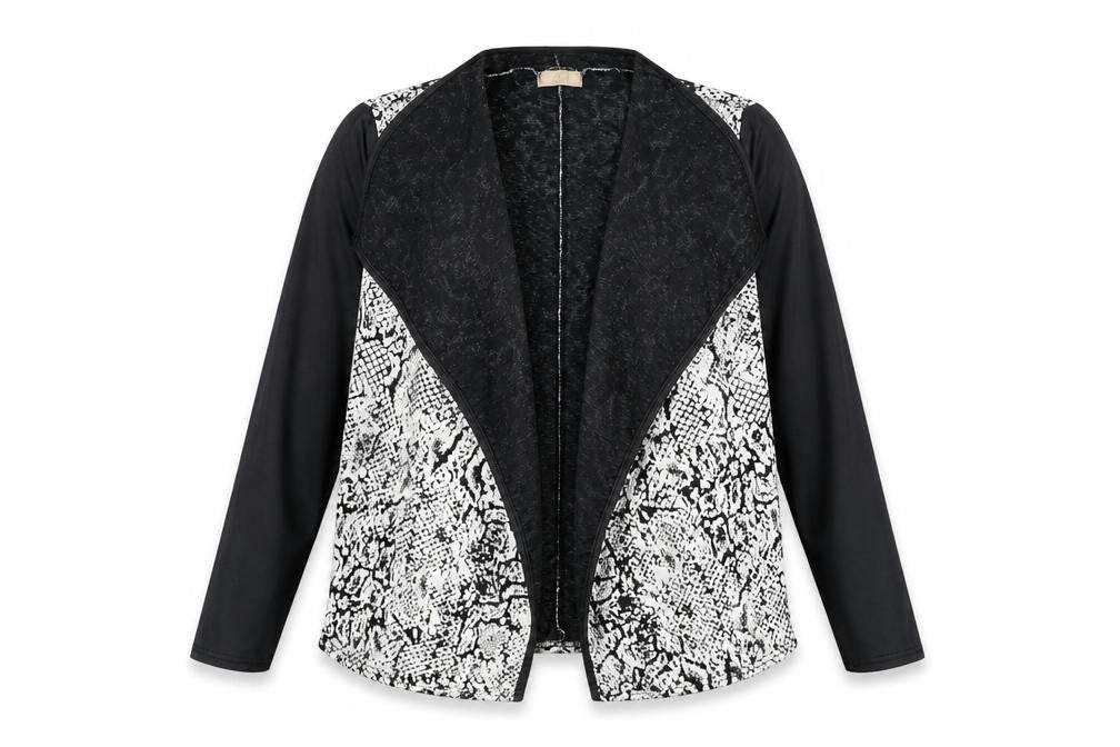 Silk Womens Black Snakeskin Print Open Front Jacket Size S