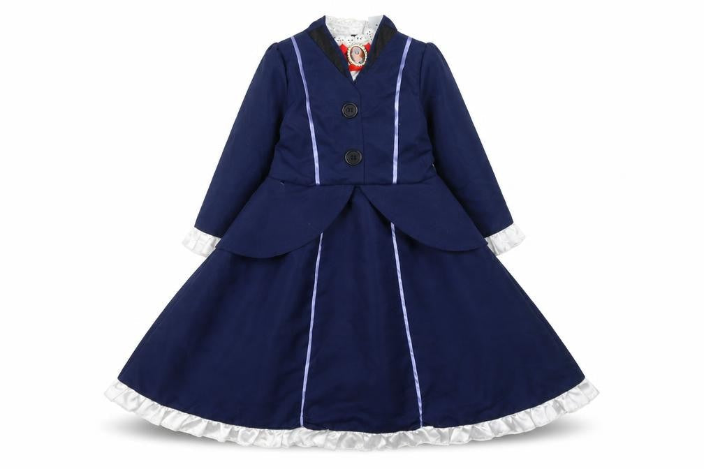 Disney Girls Blue Victorian Princess Dress Set 3-4 Years Polyester Costume