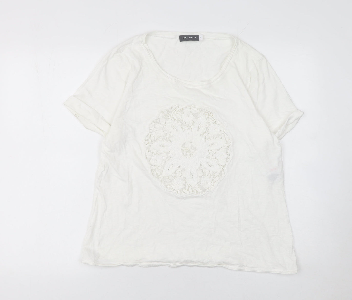 Mint Velvet Women's White Lace Front Cotton T-Shirt Size 16