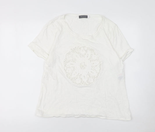 Mint Velvet Women's White Lace Front Cotton T-Shirt Size 16