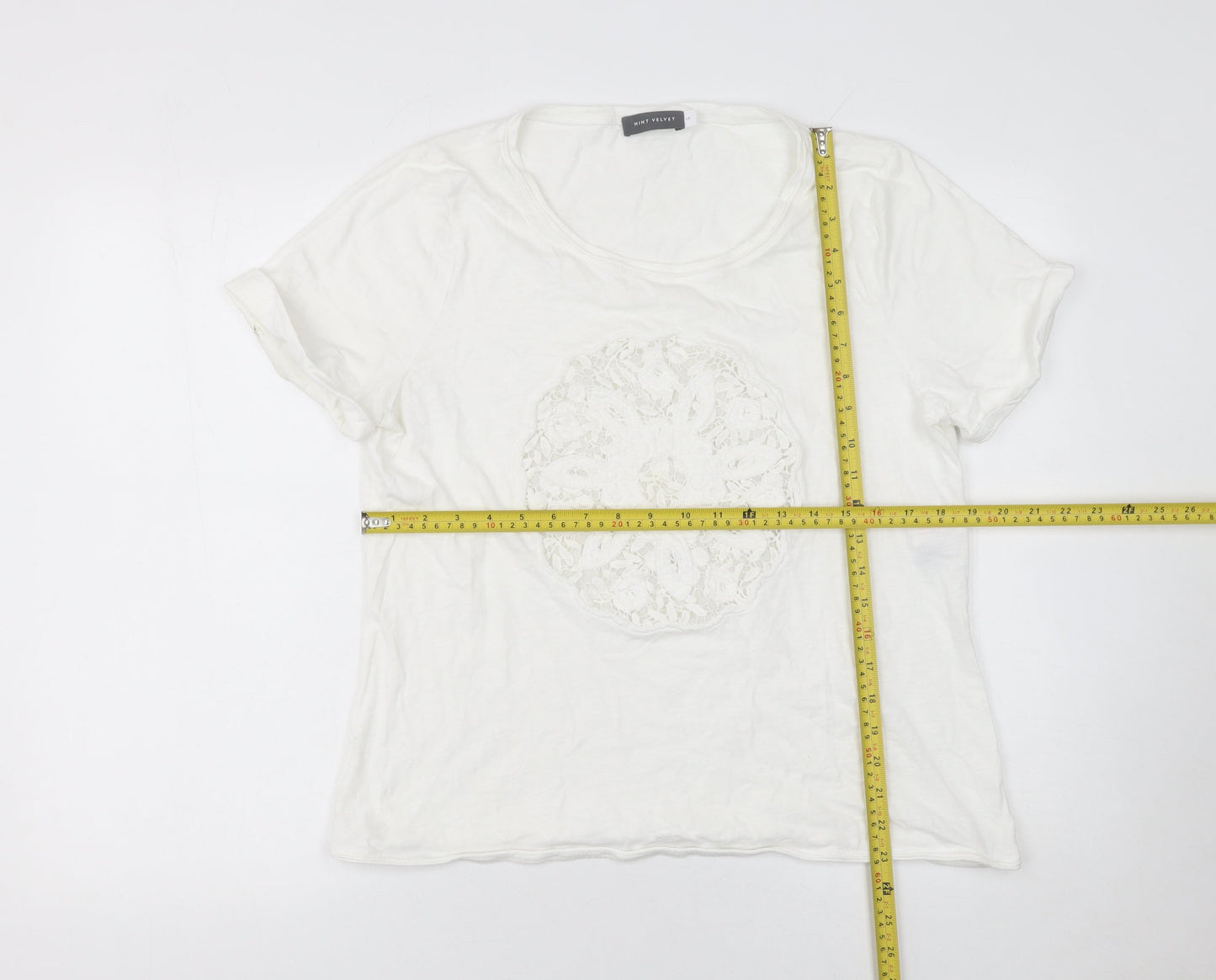Mint Velvet Women's White Lace Front Cotton T-Shirt Size 16