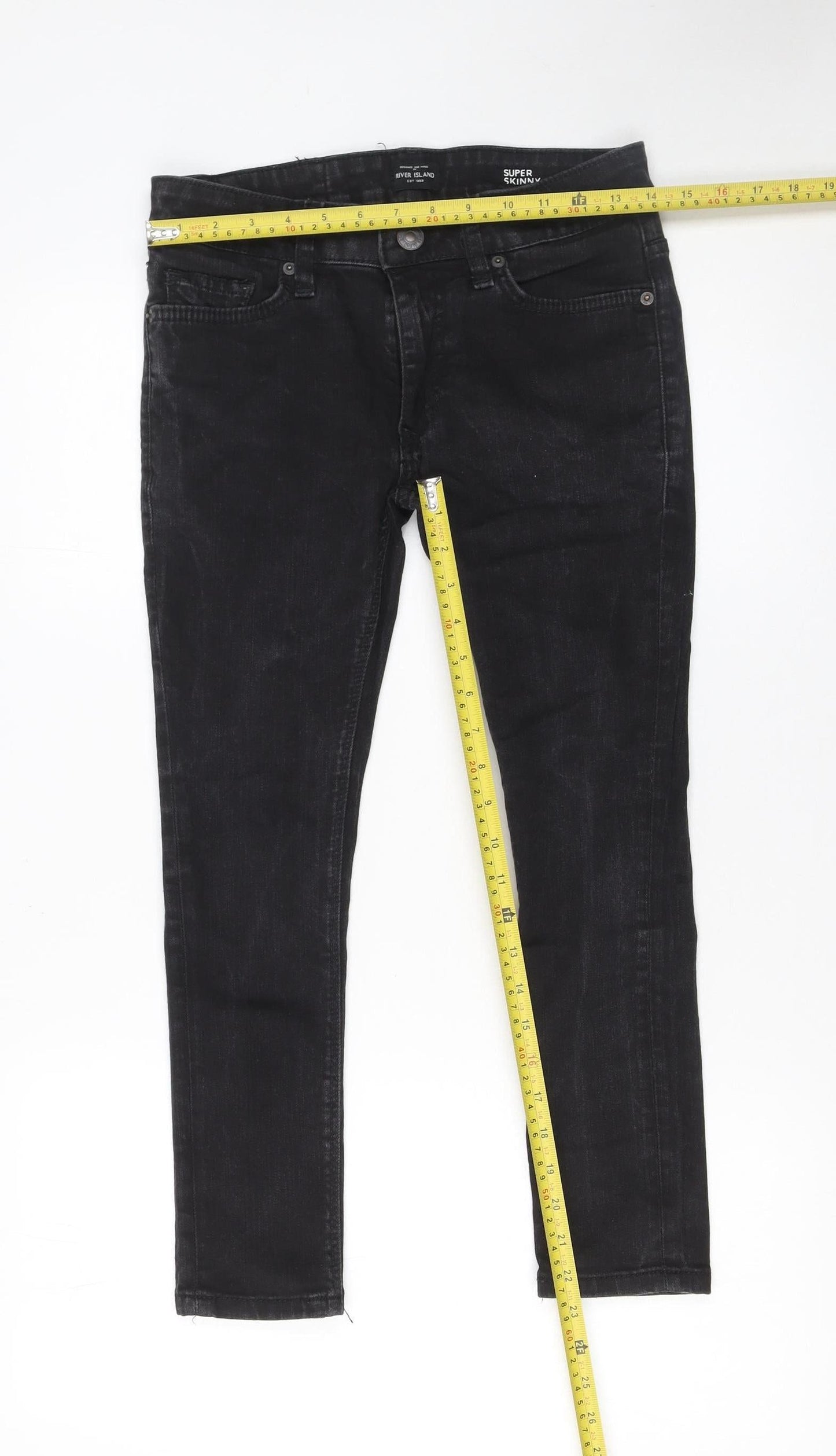 River Island Men's Black Super Skinny Jeans UK 28S Denim Cotton Blend