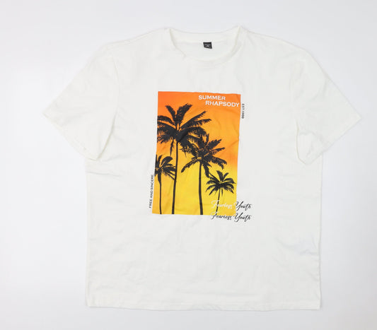 Manfinity Men’s White Summer Rhapsody Graphic Print T-Shirt XXL