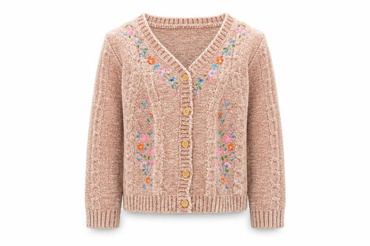 Monsoon Girls Beige Floral Embroidered Cardigan 11-12 Years Button Knit
