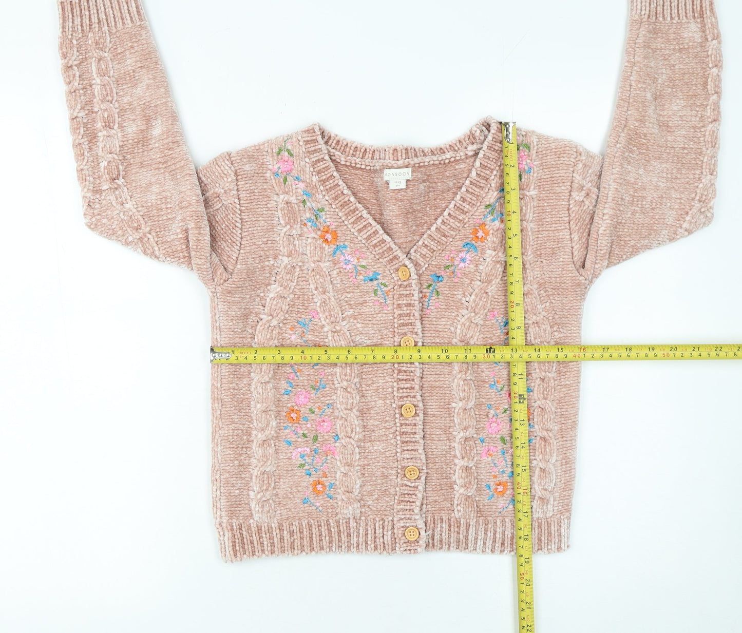 Monsoon Girls Beige Floral Embroidered Cardigan 11-12 Years Button Knit