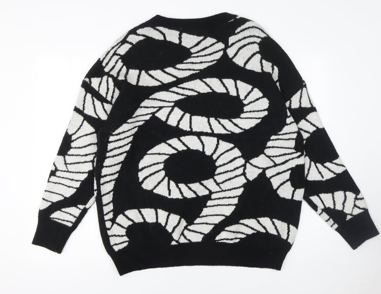 TU Women's Black White Geometric Crew Neck Jumper Size M