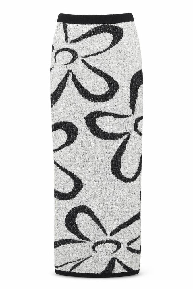 PRETTYLITTLETHING Womens Black Floral Knit Midi Pencil Skirt XS