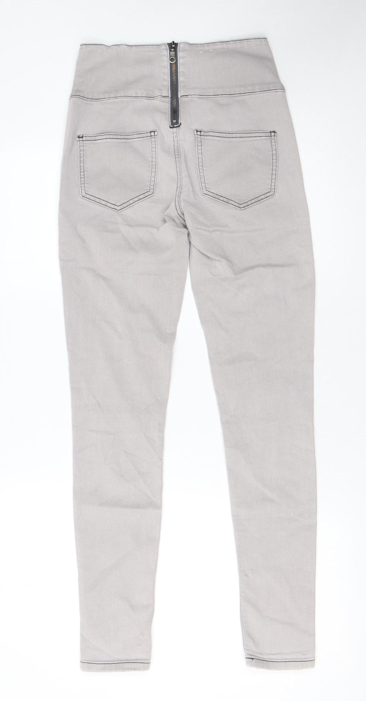 Pieces Women’s Grey High Waist Jeggings Size S Slim Fit Stretch Zip