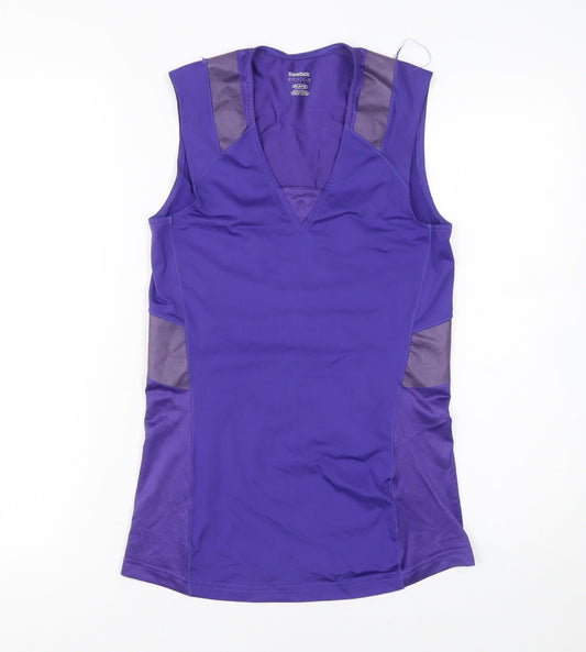 Reebok Womens Purple Sleeveless V-Neck Tank Top L Gym Activewear